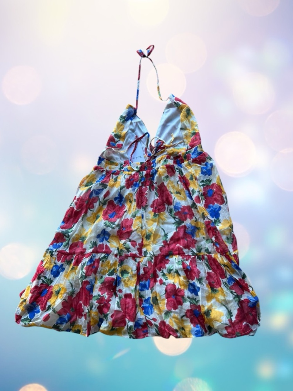 Inmod Festival Dress | Floral Halter Mini Dress - Red, Yellow & Blue 🌸💐🪻 - Picture 10 of 13